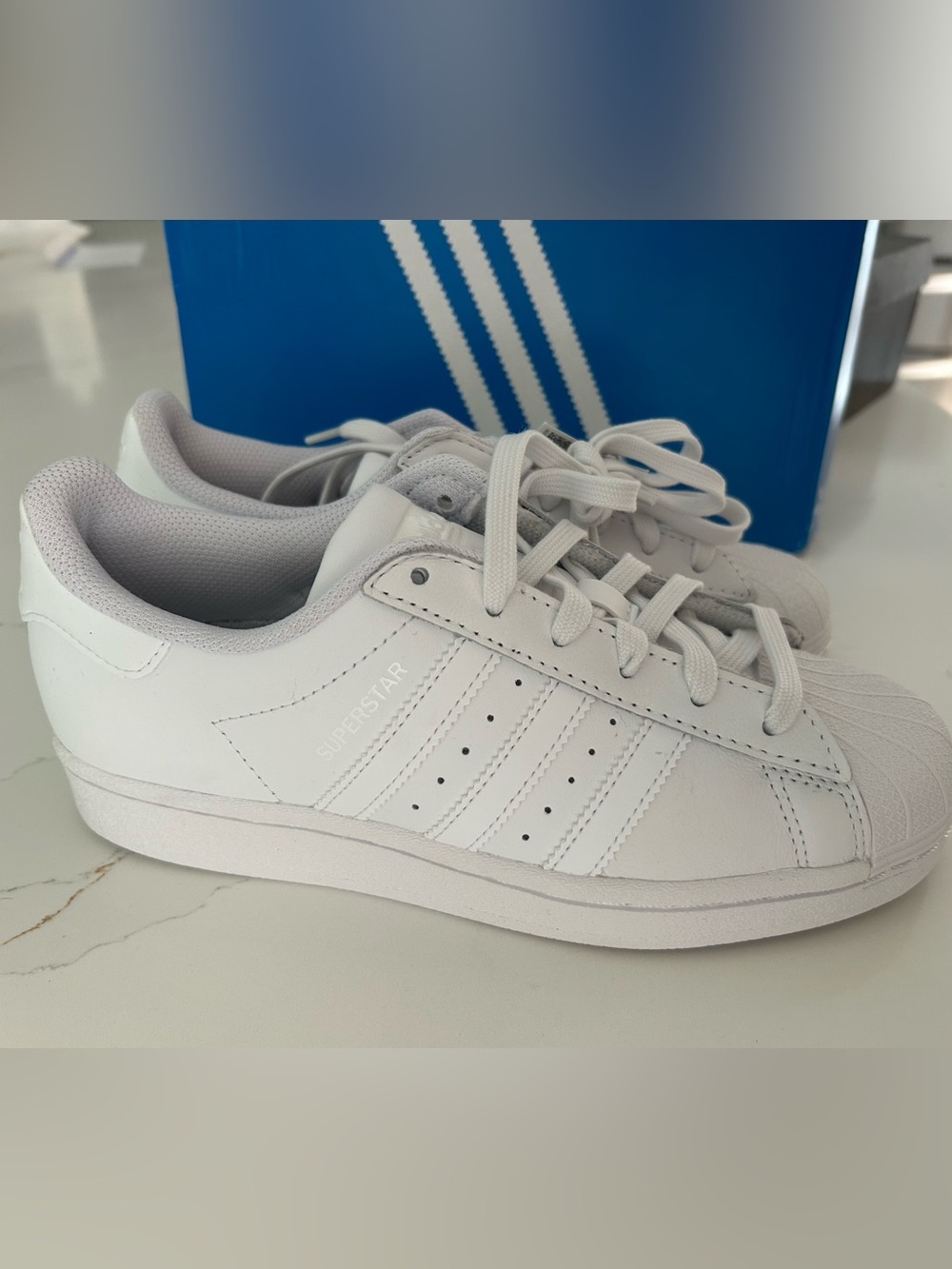adidas White Superstar Leather Low-Top Sneakers